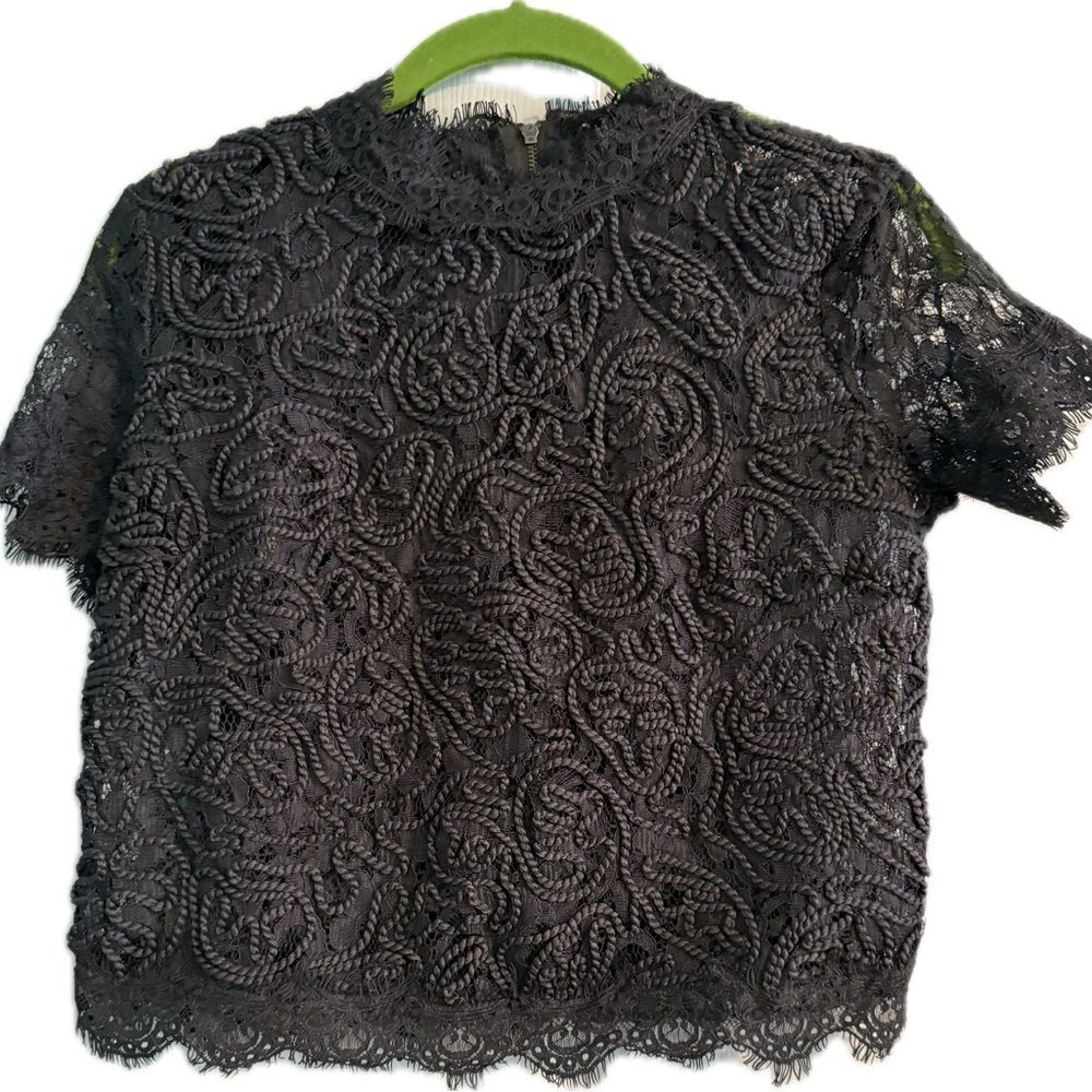 Level Eight Sheer Lace Boxy Top Gray - Coquette Y2K Layering Blouse S/M